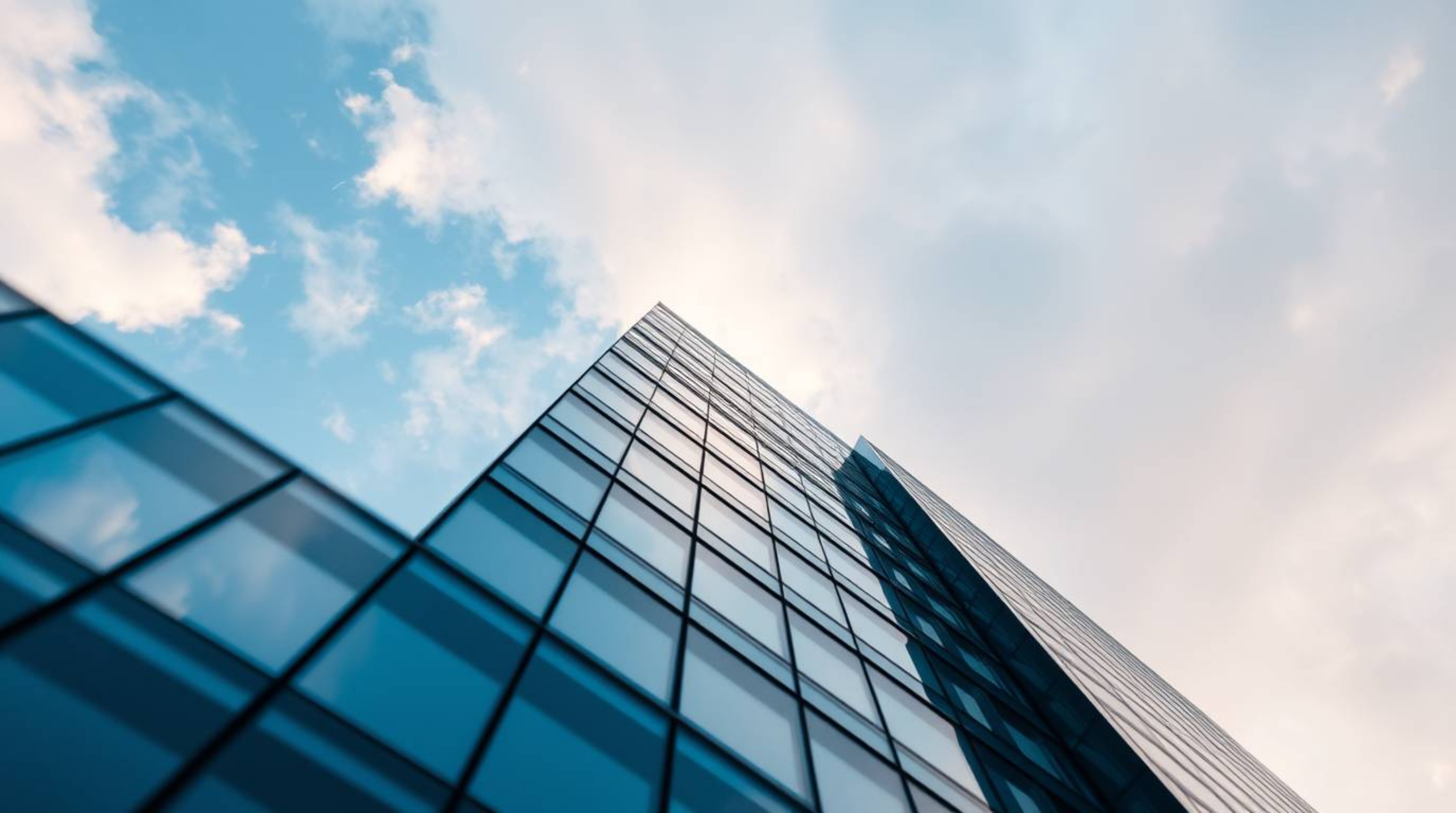 This captivating image showcases an extreme macro close-up of a modern glass building seamlessly dissolving into a soft, clou