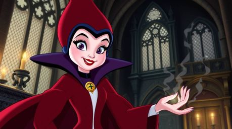 Discover stunning artwork depicting an adorable yet sophisticated Disney villain, fair-skinned and elegantly featured, castin
