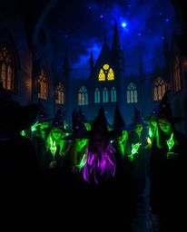 Explore a magical school brimming with young wizards, awash in bioluminescent colors ranging from intense jet black to vibran