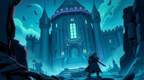 Explore a cool-colored, futuristic sci-fi illustration depicting a daring thief sneaking into a heavily guarded castle. This 