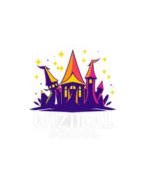 This logo design showcases a magical school filled with young wizards. Inspired by bright lens flares, it incorporates smoot