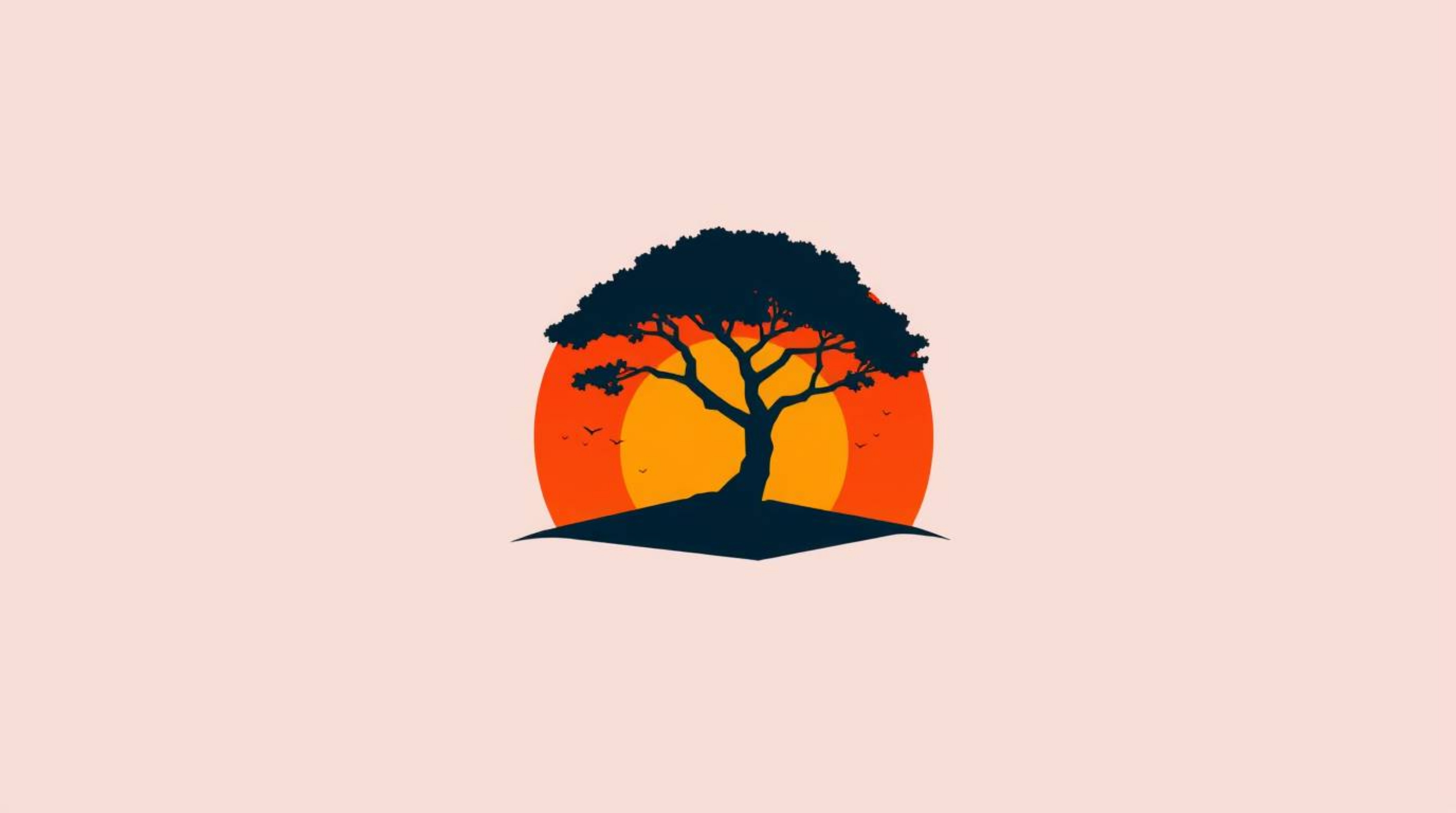 A captivating geometric logo design featuring a lone tree silhouetted against a vibrant, fiery sunset.  The design incorporat