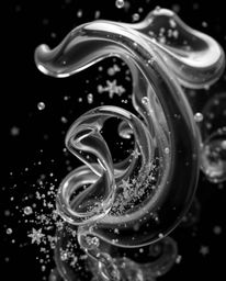 Experience the mesmerizing beauty of glassy fluid 3D shapes in motion, gracefully surrounded by ethereal glowing particles. R