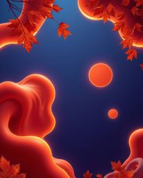 Immerse yourself in a cinematic illustration bathed in warm autumn colors, showcasing futuristic 3D fluid shapes with luminou