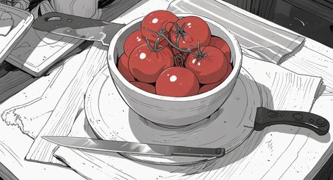 A vibrant image showcasing ripe tomatoes and fresh basil on a cutting board evokes the essence of healthy eating and culinary