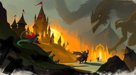 Explore a dynamic digital sketch of a fantastical kingdom teeming with quirky magical creatures. This concept-art style illus