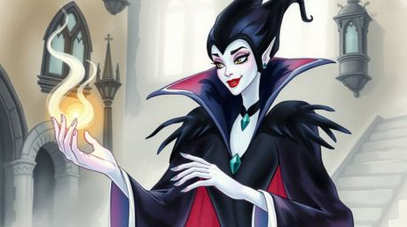 A delicate watercolor painting captures the essence of a classic Disney villain, radiating grace and elegance as they cast a