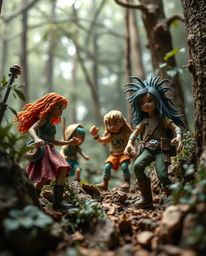 Discover a captivating image of a group of friends possessing unique powers, embarking on a thrilling forest adventure.  Rend