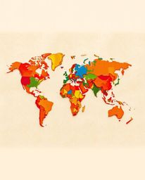 This captivating artwork presents a world map constructed from vibrant, colorful splashes, embodying a creative and abstract 