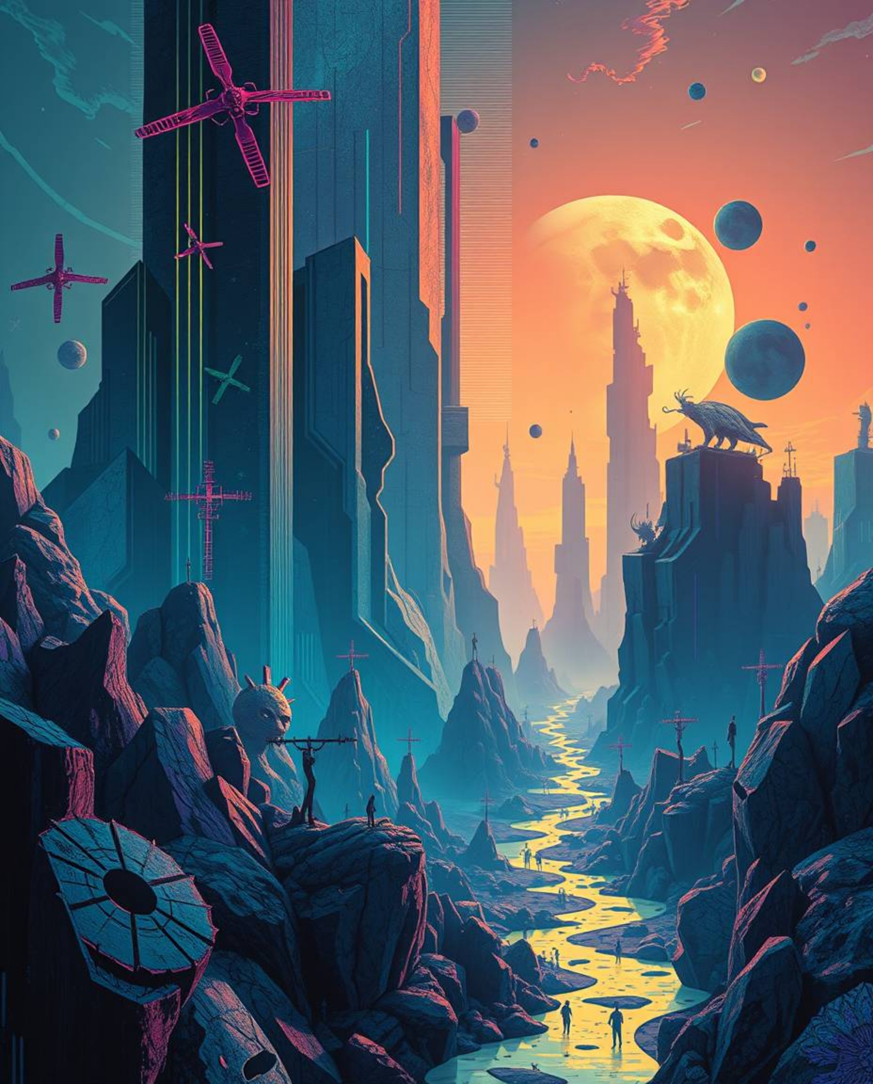Explore a collection of dreamlike surreal imagery featuring abstract shapes with glitch effects, fragmentation, and scanlines