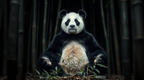 A captivating fine art photograph featuring an unusual and original subject: a martial artist panda meditating peacefully wit