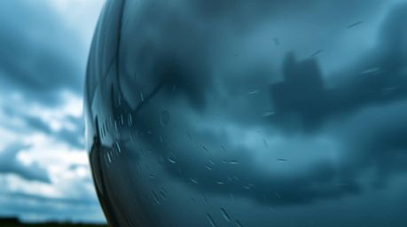 A captivating long-exposure photograph showcases a glass object reflecting the intense drama of a stormy sky.  Smooth gradien