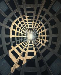 A captivating low-angle oil painting showcases a mesmerizing repetitive cube pattern in the style of M.C. Escher's impossible