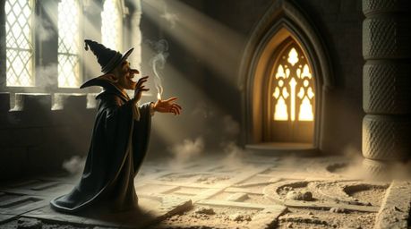 A captivating piece of sculptural clay art depicts a classic Disney villain casting a spell within a majestic castle.  Volume