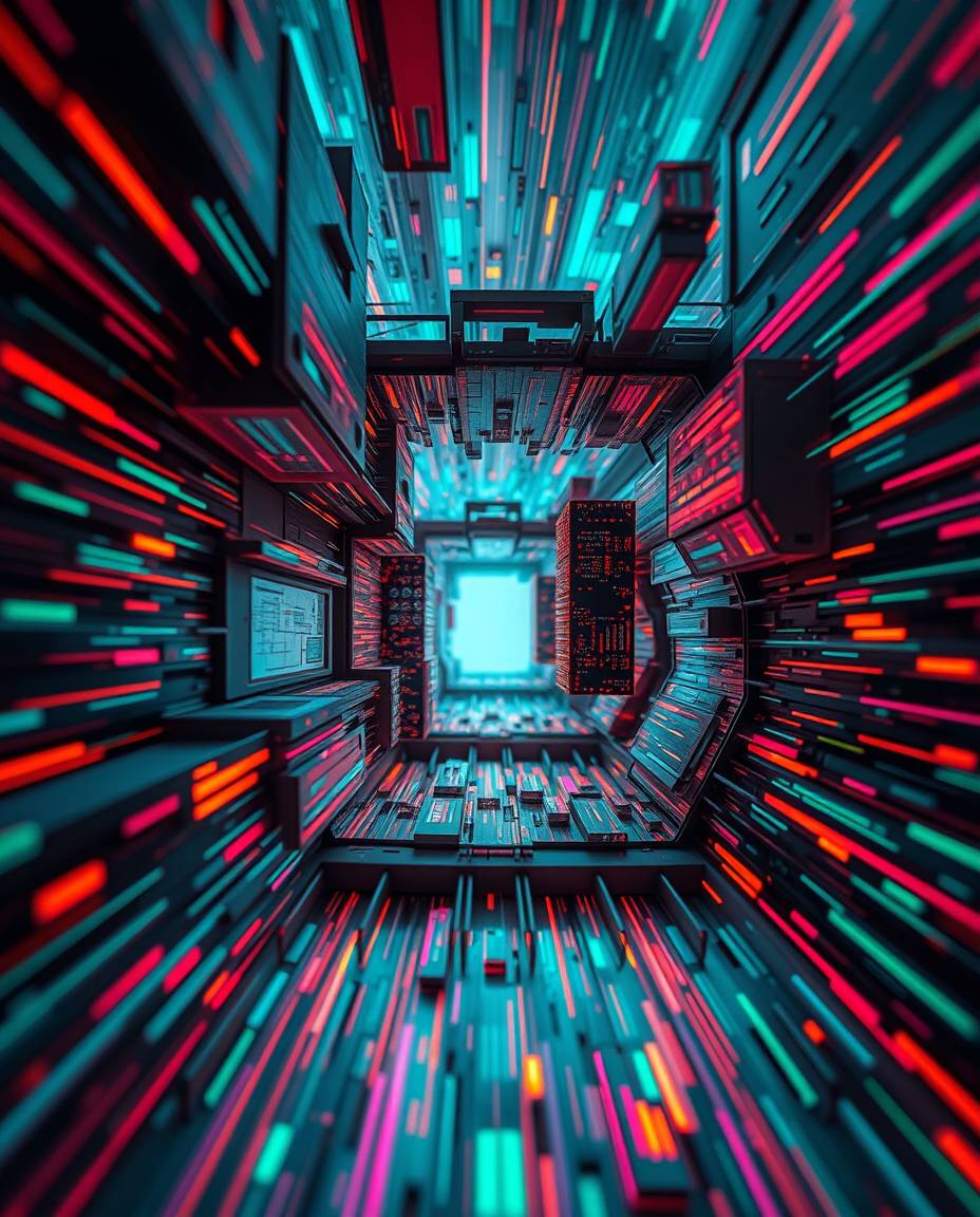 Explore the intricate details of architectural design through a precise and captivating color photograph. Witness glitched ge