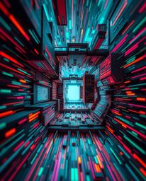 Explore the intricate details of architectural design through a precise and captivating color photograph. Witness glitched ge