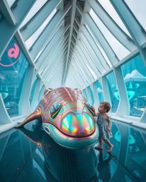 Stunning architectural color photography captures a unique friendship between a child and a sea creature. The image showcase