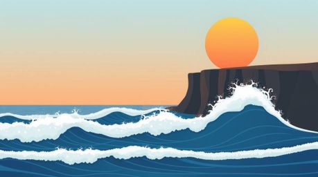 Experience the beauty of modern flat design meeting the raw power of nature. Graceful waves crash against dramatic cliffs und