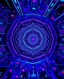 Explore this high-resolution stock photo featuring a futuristic digital interface with captivating geometric patterns and a h