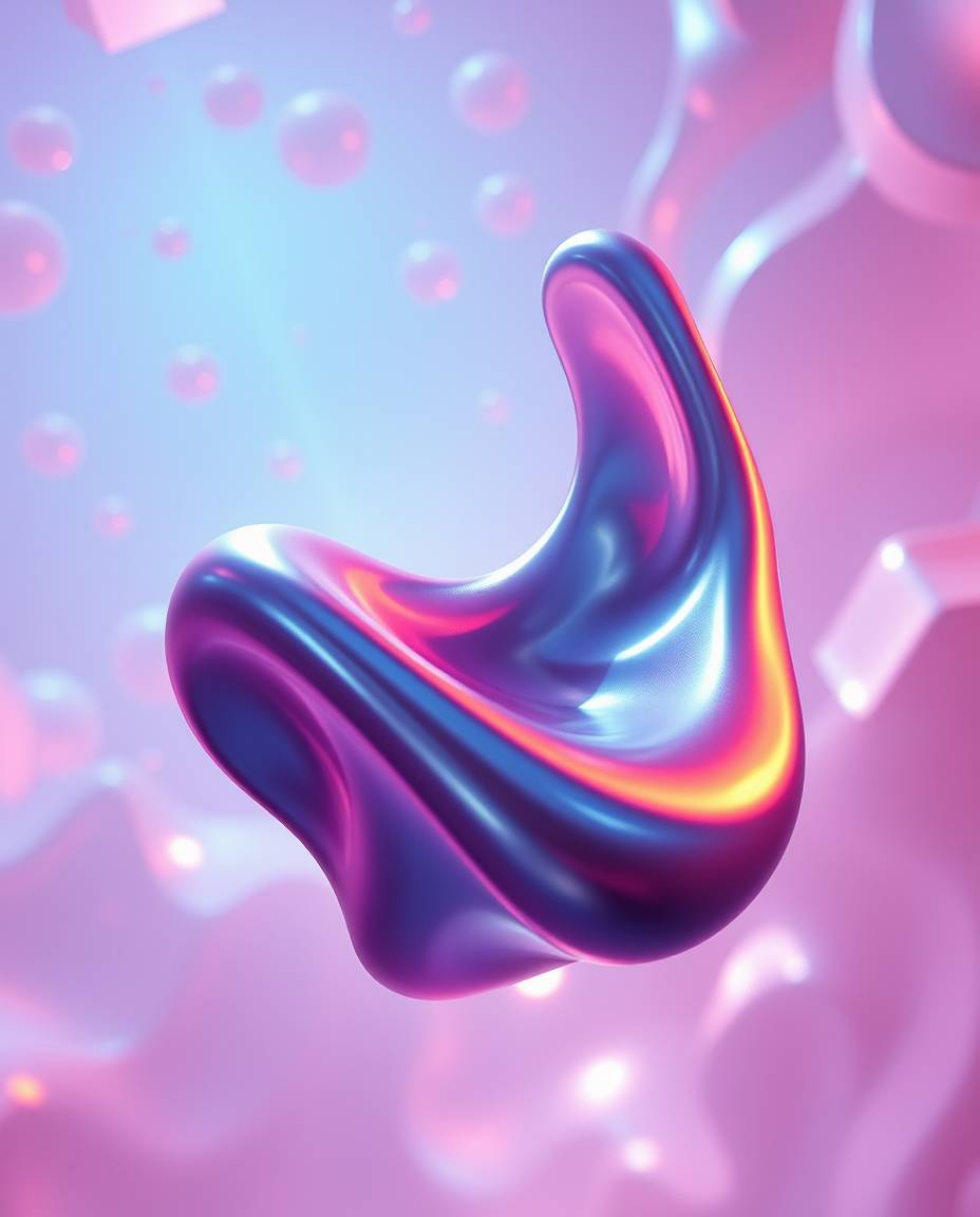 Experience the dramatic and cinematic artistry of smooth, 3D fluid metallic shapes gracefully floating in zero gravity, illum