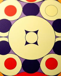 A captivating close-up reveals a minimalist geometric pattern in the style of Bauhaus.  Featuring vibrant electric colors and
