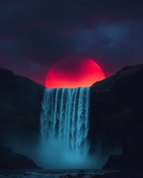 Immerse yourself in an eerie and creepy atmosphere with this depiction of a rich burgundy and deep blue sunset behind a drama