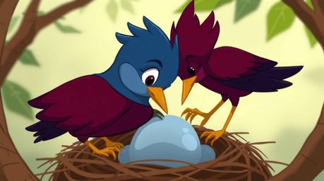 A captivating close-up animation showcases two cartoon birds meticulously constructing their nest.  Rendered in a sophisticat