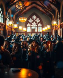 Explore a captivating world of creative light art depicting a magical school teeming with young wizards. This piece features 