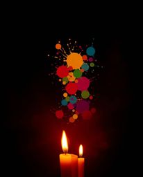 Experience a dramatic cinematic style where warm candlelight illuminates a human silhouette uniquely composed of colorful spl