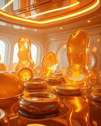 Explore a captivating surreal 3D rendering showcasing hyperrealistic melted glass shapes within a futuristic sci-fi environme