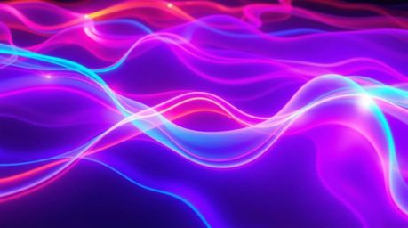 Explore a captivating digital art piece showcasing neon gradient textures gracefully flowing across a liquid surface. This lo