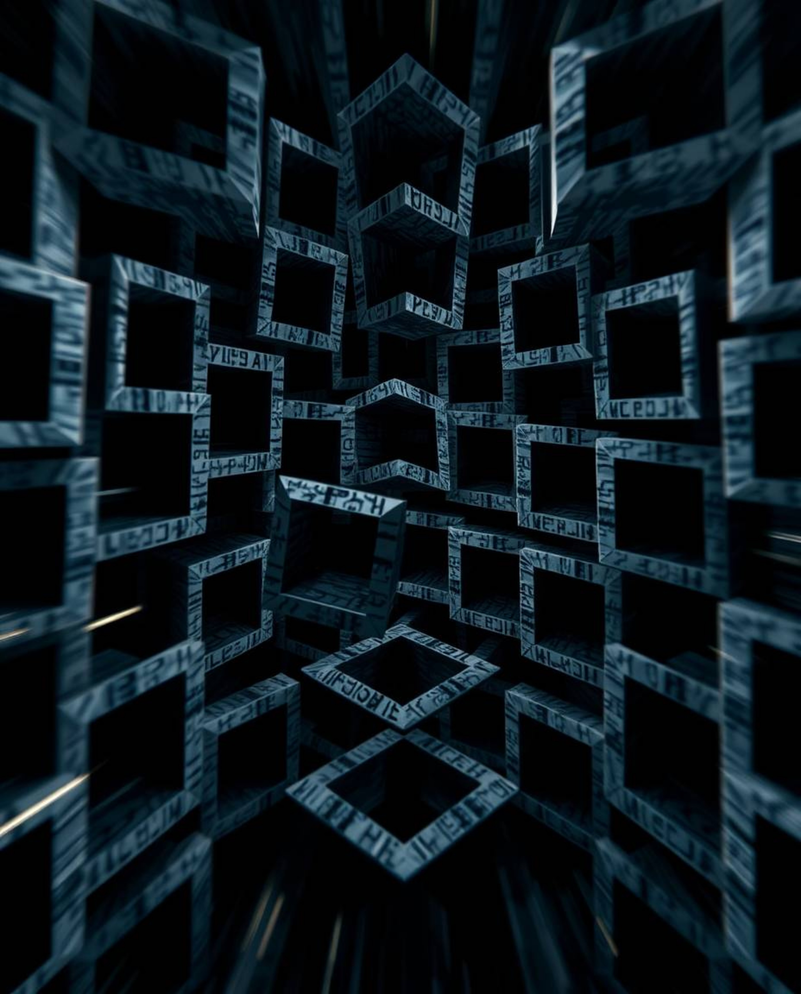 A captivating image showcases a dynamic, high-contrast pattern of repeating cubes, rendered in the style of Escher's impossib