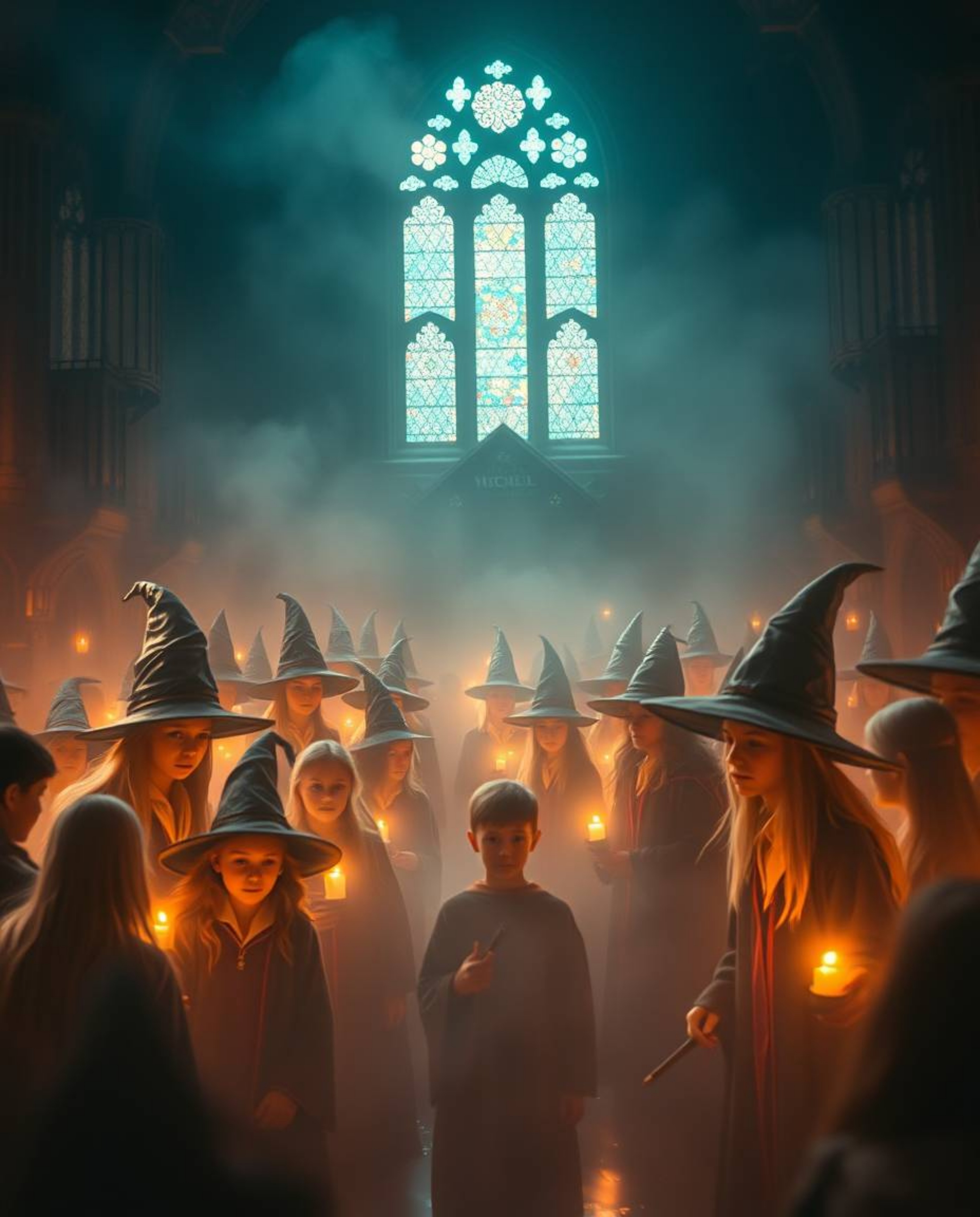 Explore a magical school brimming with young wizards, captured in a soft, cinematic haze. This stunning visual features iride