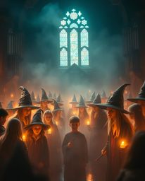 Explore a magical school brimming with young wizards, captured in a soft, cinematic haze. This stunning visual features iride