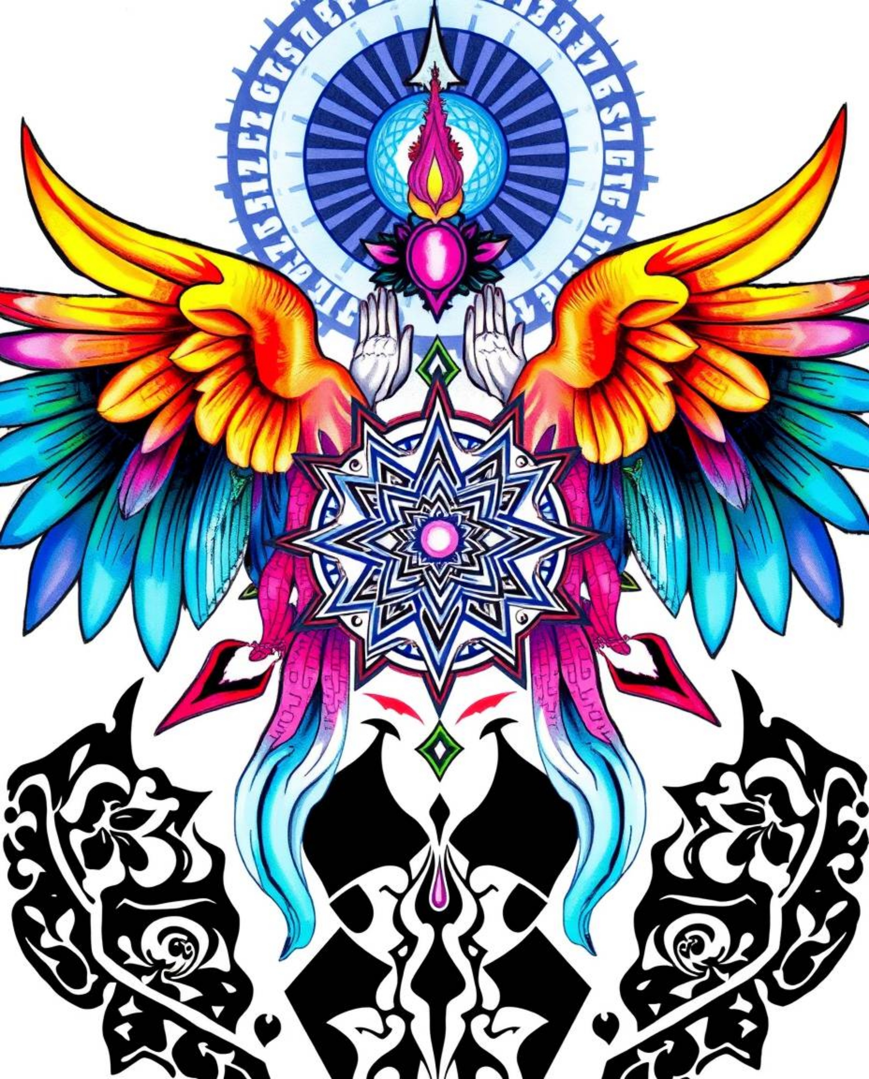 Explore a collection of art prints showcasing vibrant colors, ethereal spiritual vibes, and symbolic traditional tattoo art. 