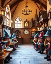 Discover a captivating high-resolution stock photo of an adorable magical school brimming with young wizards.  Perfect for co