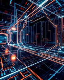 Explore the captivating world of long exposure photography featuring a futuristic digital interface. Witness intricate geomet