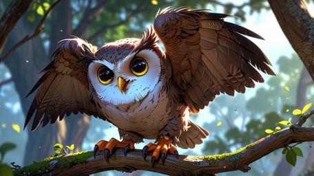 In a beautifully inspiring scene, created with the emotional depth of Pixar and the artistic flair of anime, a wise, blind ow