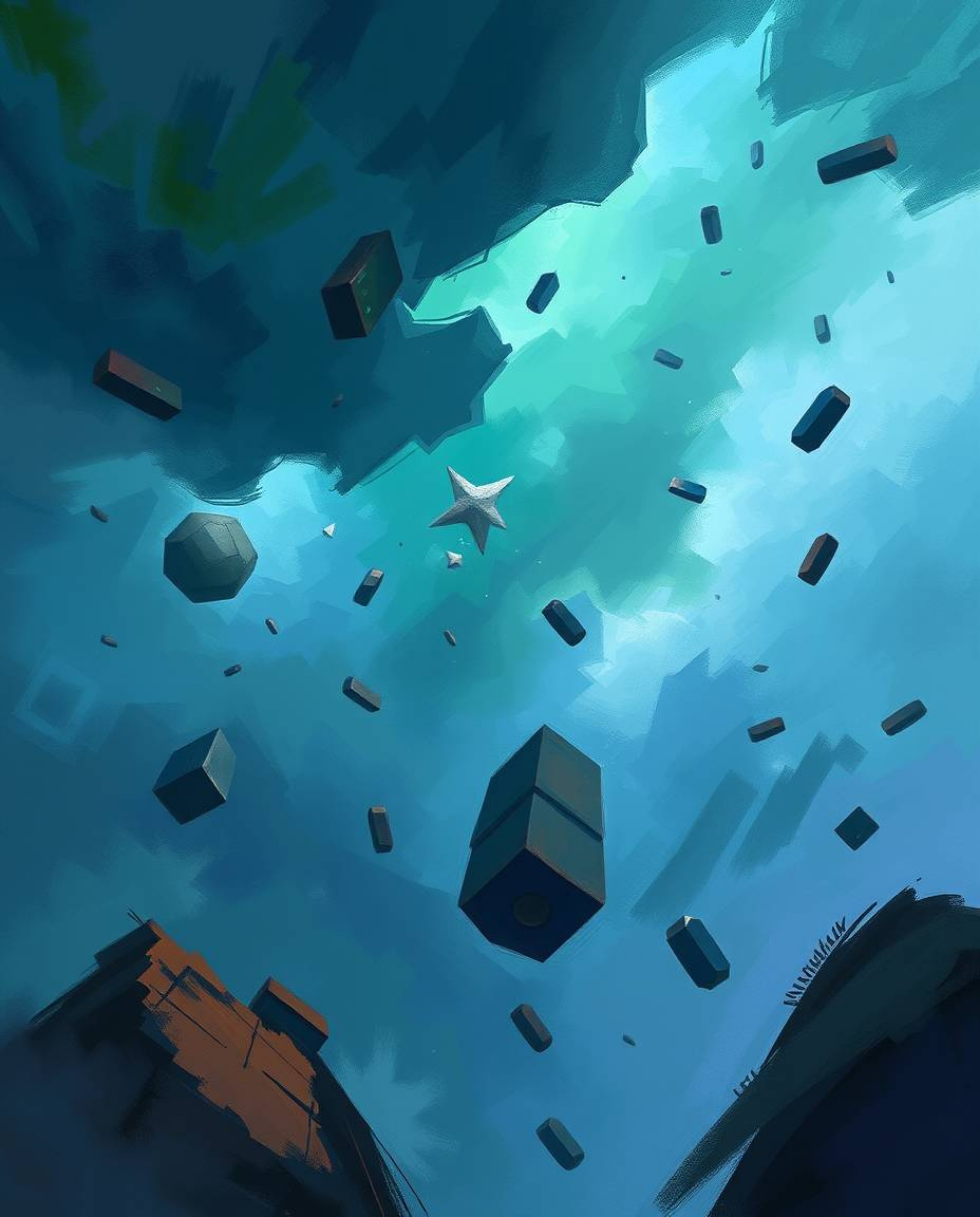 This dynamic digital sketch portrays a surreal storm with flying objects and broken gravity, rendered with loose painterly st