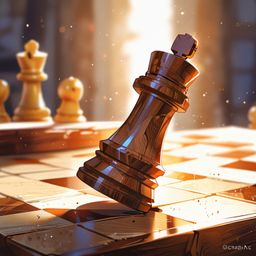 This image showcases a meticulously hand-carved wooden chess piece, artfully positioned against a backdrop of soft lighting a