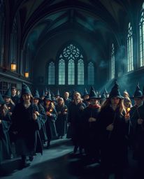 Discover a breathtaking cinematic image of a magical school brimming with young wizards.  This visually stunning piece, featu