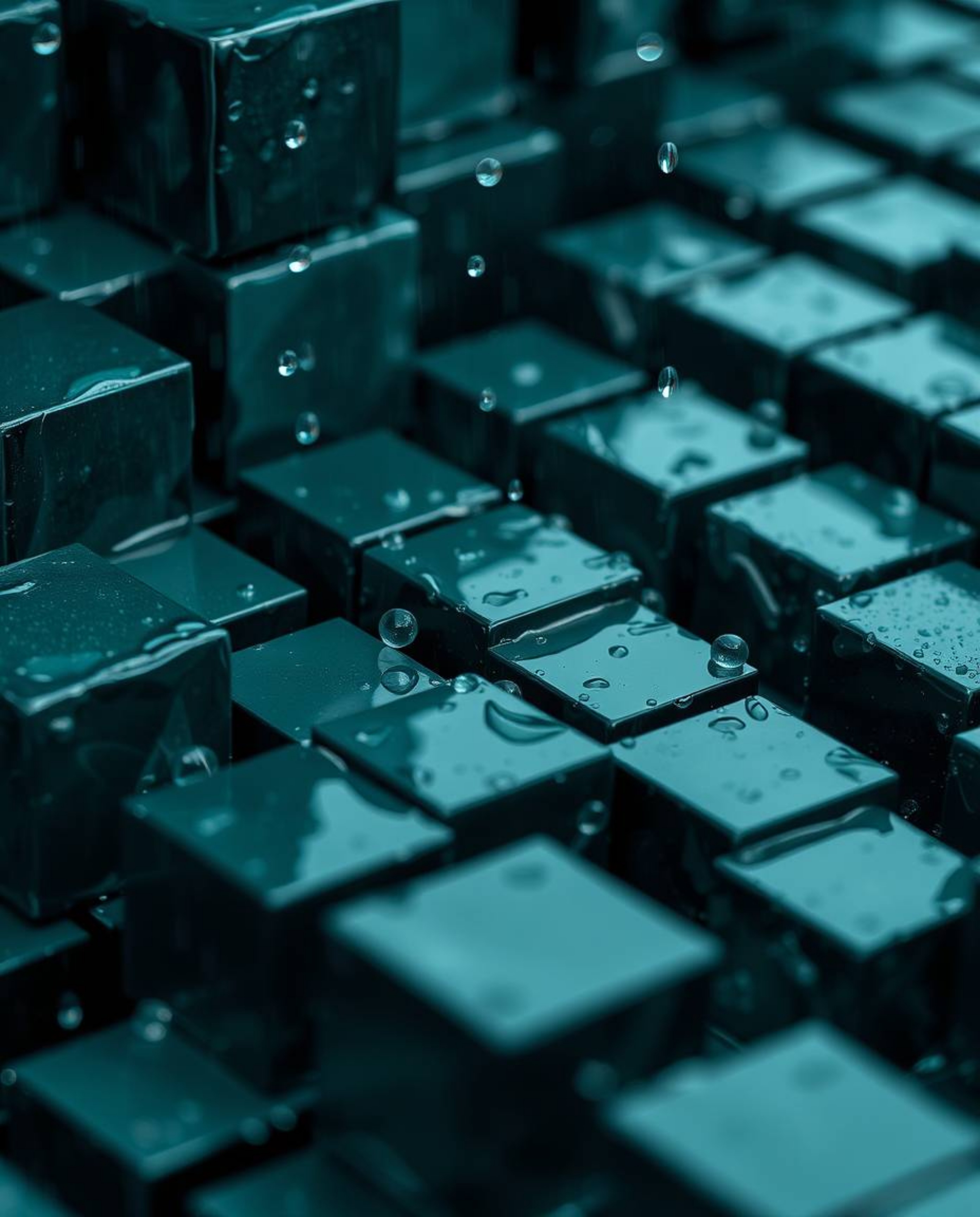 A captivating close-up photograph showcases a mesmerizing wet, rainy scene with rich, deep teal tones.  The image features a 