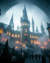 Explore a magical school brimming with young wizards, showcased in an epic scale with a modern, futuristic architectural desi