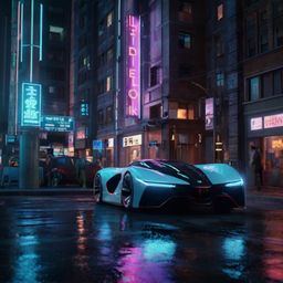 This stylized 3D model depicts a vibrant urban street corner infused with futuristic elements.  Imagine sleek, advanced vehic