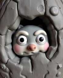 This sculptural clay art depicts adorable and cute eyes watching from the shadows of a night alley. The charming features are