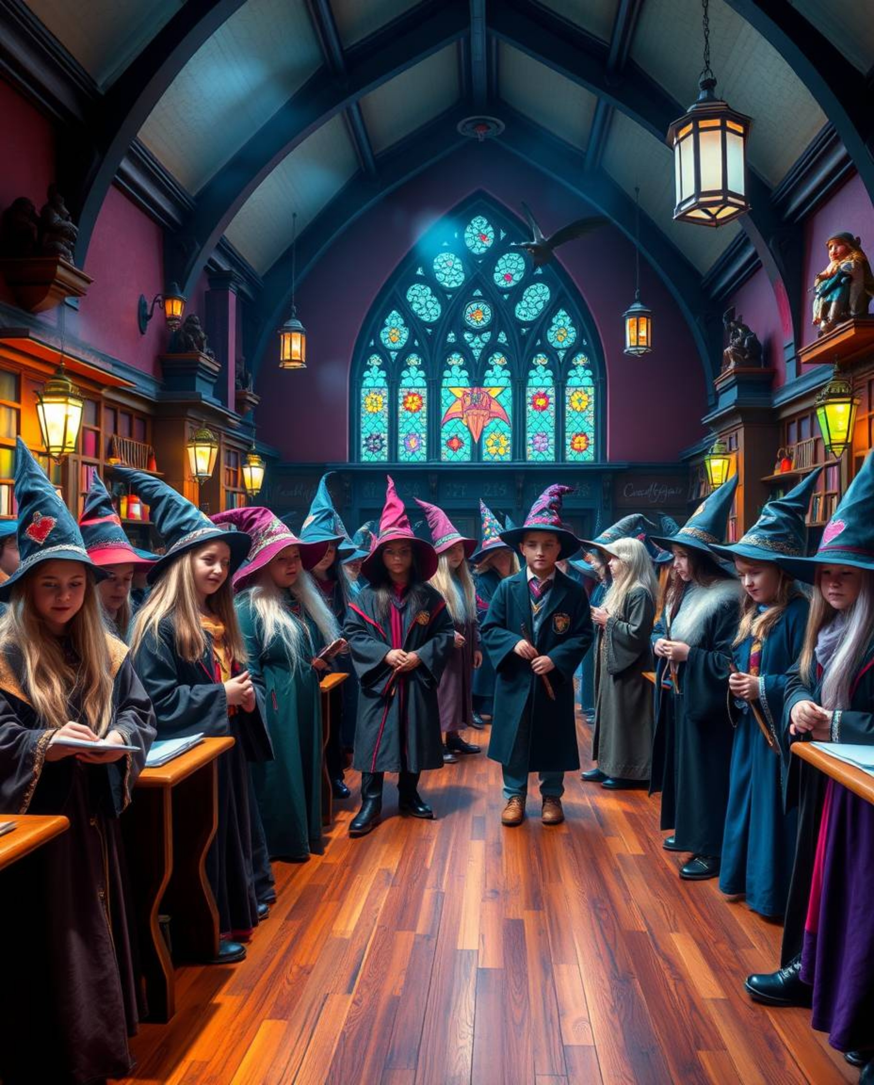 Explore a captivating high-resolution stock photo featuring a magical school brimming with young wizards. This commercially s