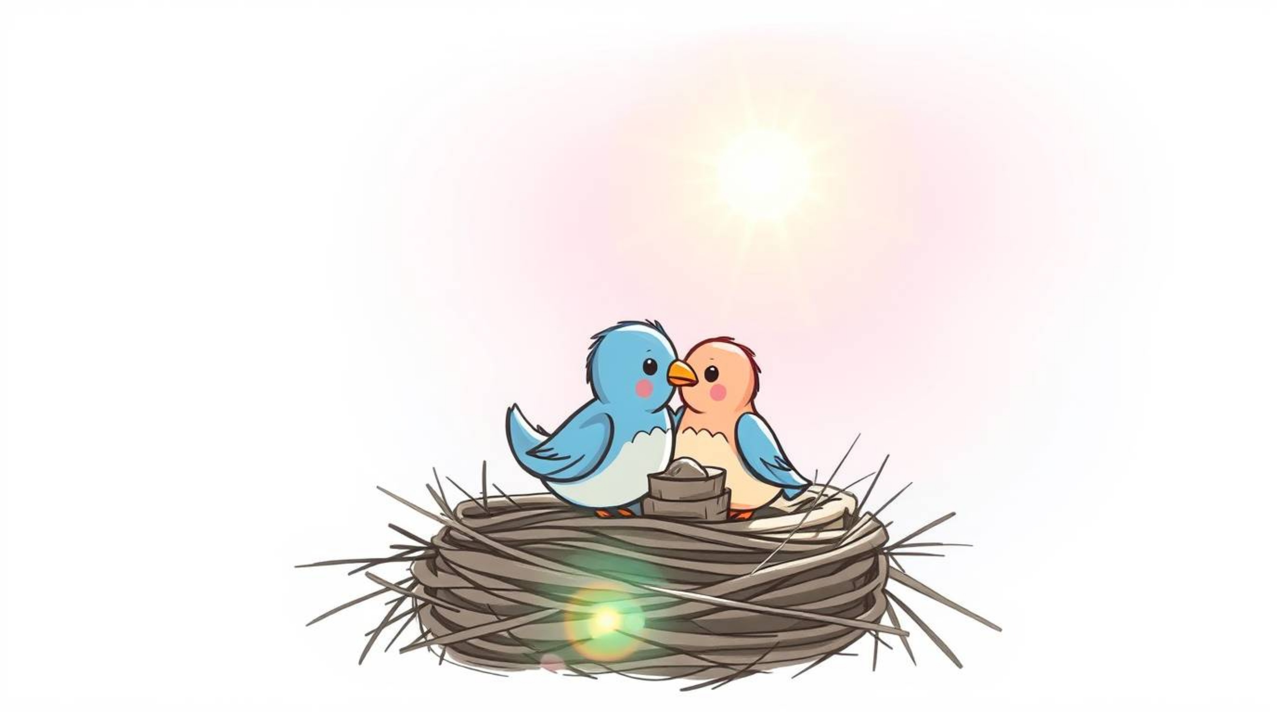 A charming hand-drawn animation featuring two cartoon birds diligently building a nest.  Rendered in a classic animation styl