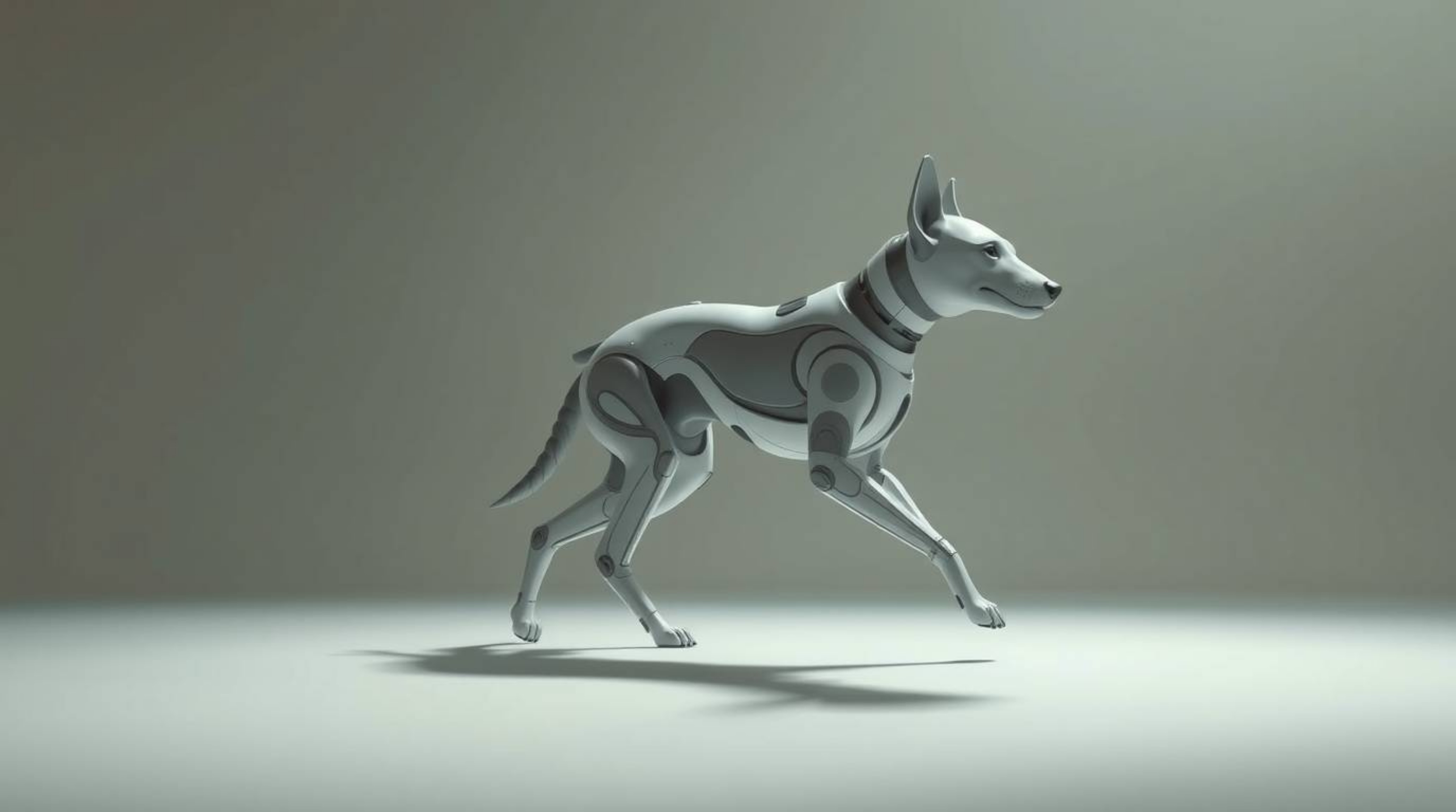 This high-resolution stock photo features a futuristic dog taking a walk in the vast expanse of space. The image showcases ge