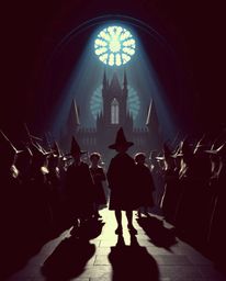 A magical school teeming with young wizards is silhouetted against a backdrop of rich burgundy and deep blue. This sophistica