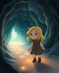 A captivating cinematic illustration depicts a fair-skinned, blonde-haired child embarking on an adventure, following a trail